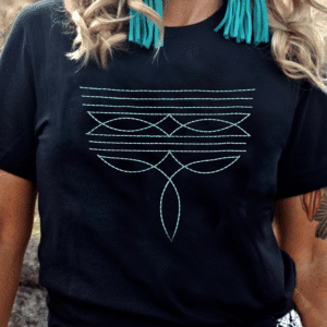 Black Western Fashion Geometric Embroidered T Shirt
