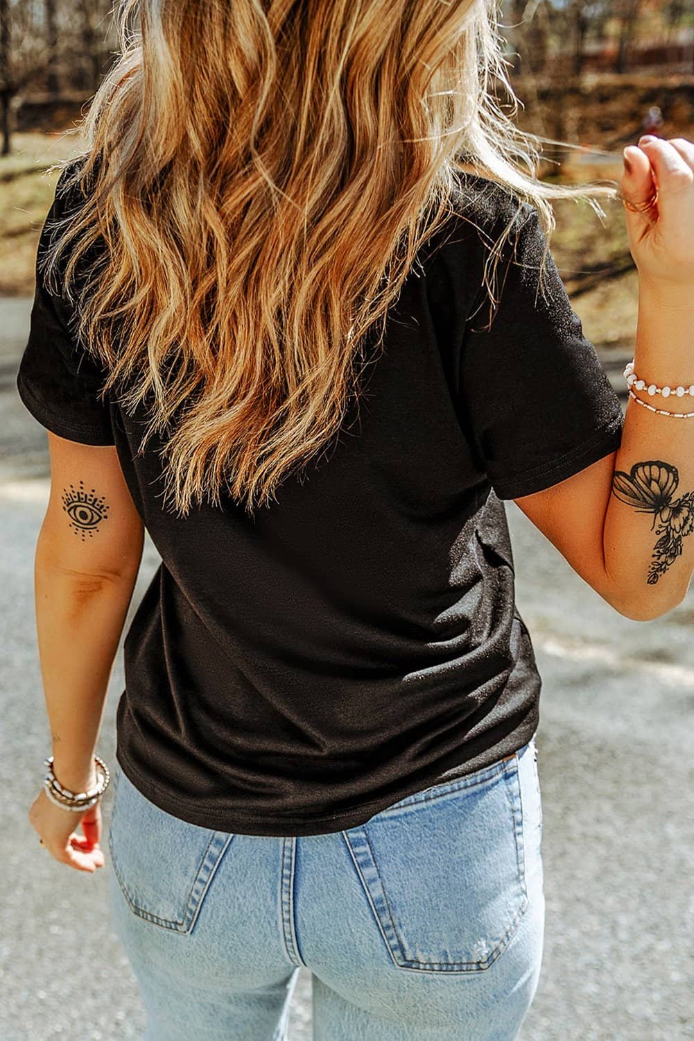 Black Western Turquoise Pattern Sequin Patched T Shirt