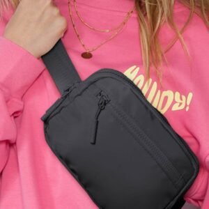 Black Wide Belt Zipped Square Crossbody Bag