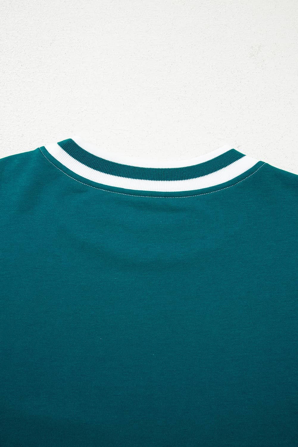 Blackish Green Contrast Striped Patchwork Round Neck Drop Shoulder Sweatshirt