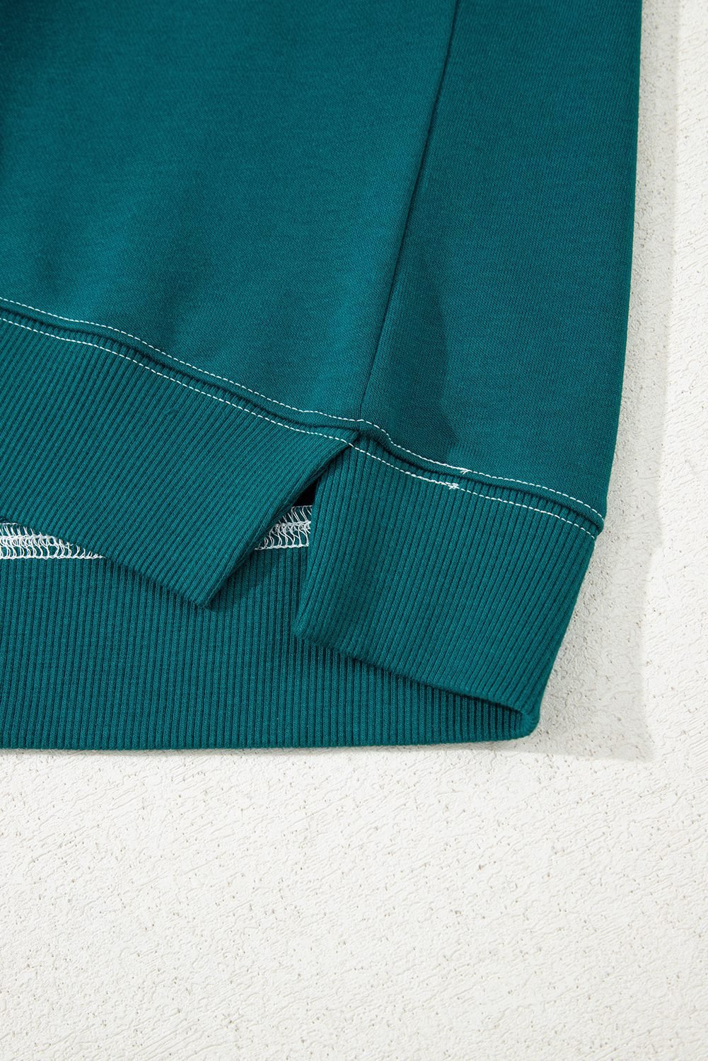 Blackish Green Contrast Striped Patchwork Round Neck Drop Shoulder Sweatshirt
