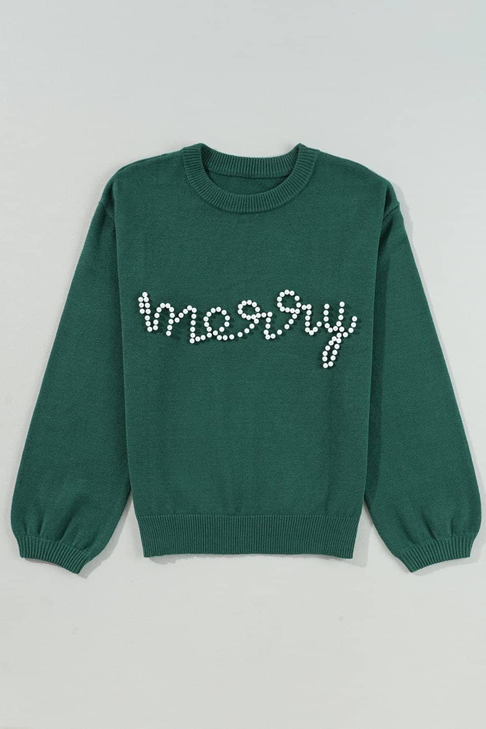 Blackish Green Pearl Beaded Merry Casual Sweater