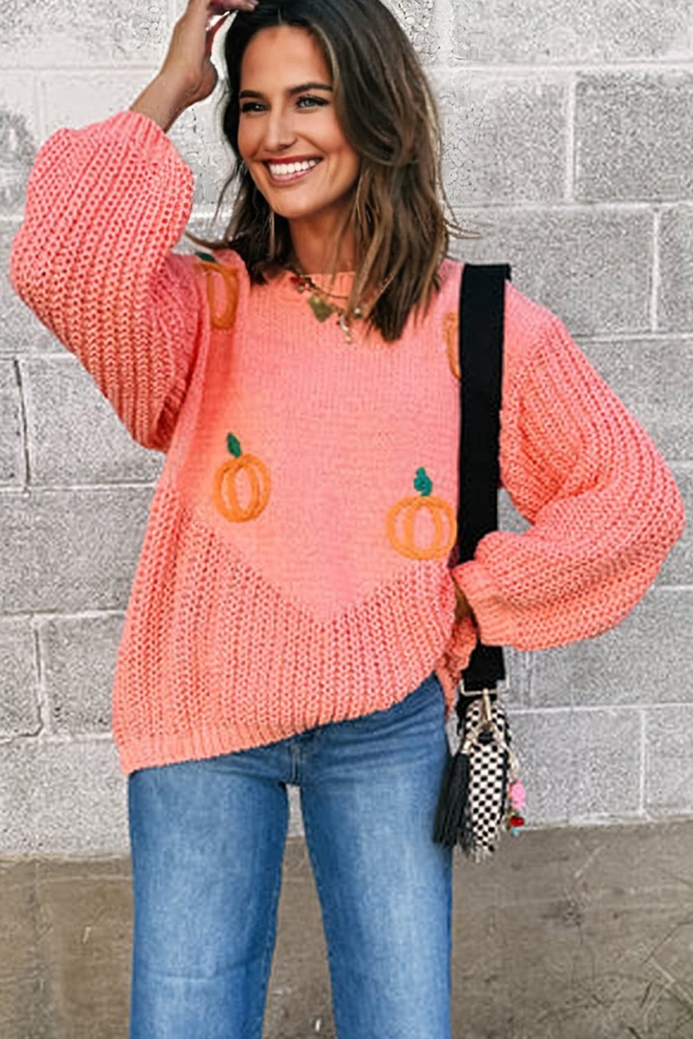 Blossom Pumpkin Embroidered Thanksgiving Holiday Sweater