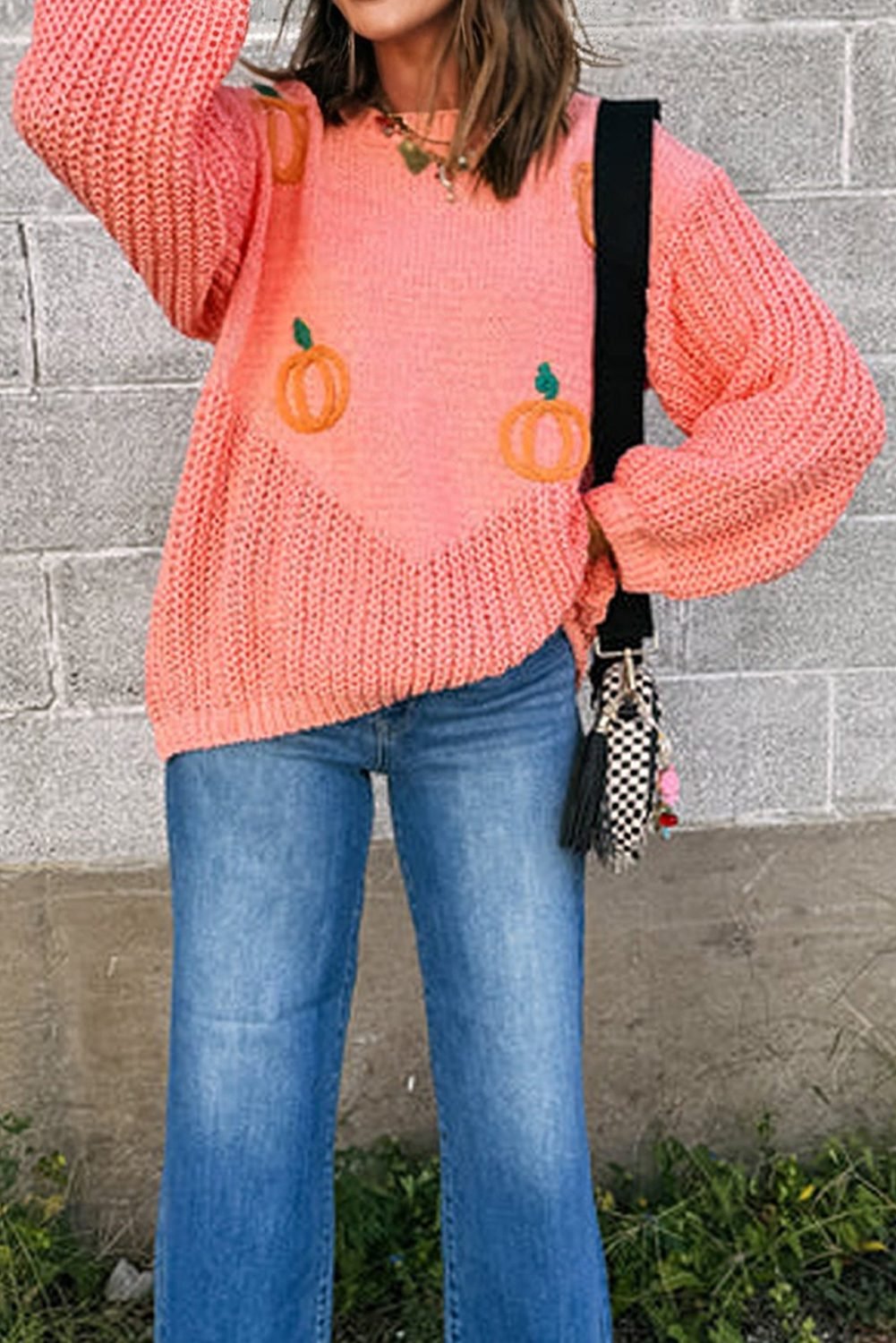 Blossom Pumpkin Embroidered Thanksgiving Holiday Sweater
