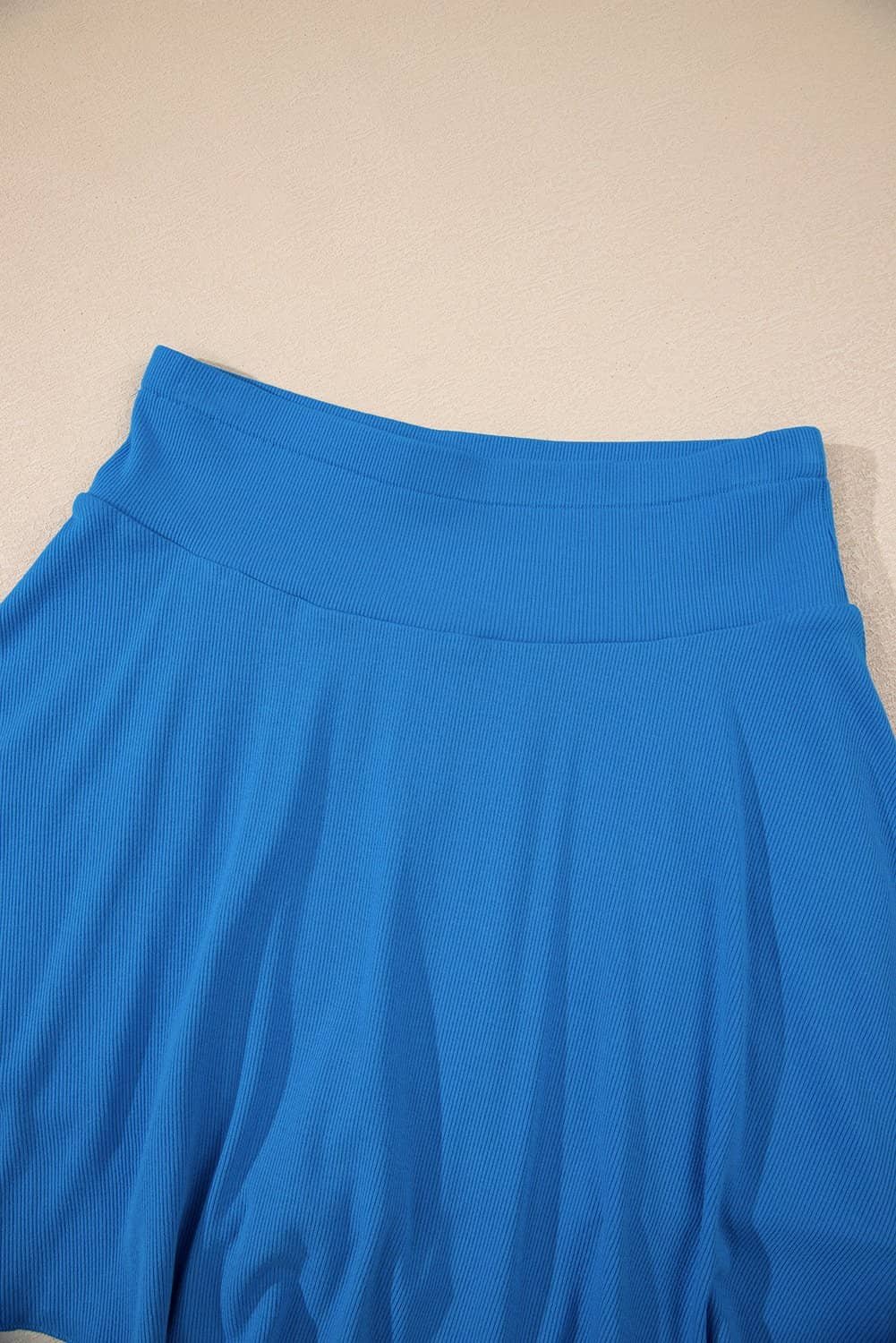 Blue A-Line Draped High Waist Phone Pocket Lined Skort