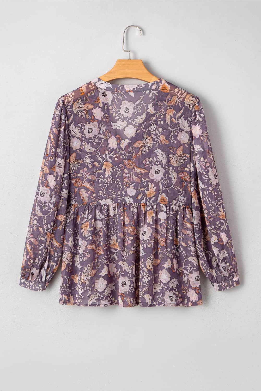 Blue Boho Flower Print 3/4 Sleeve Babydoll Blouse