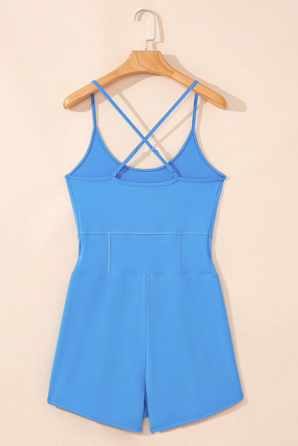 Blue Crossed Spaghetti Straps Drawstring Waist Sporty Romper