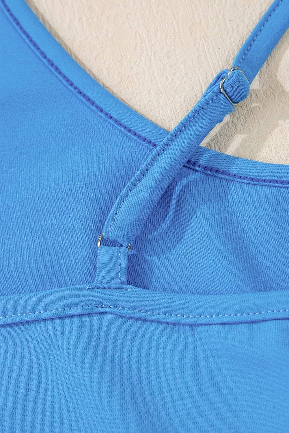 Blue Crossed Spaghetti Straps Drawstring Waist Sporty Romper