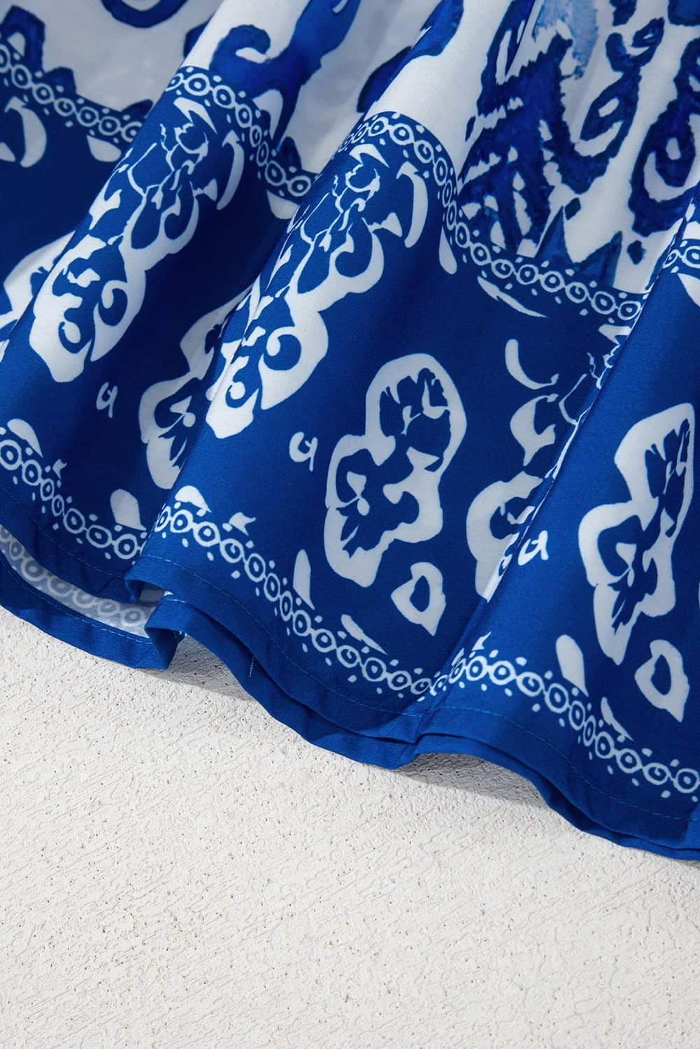 Blue Floral Puff Short Sleeve V Neck High Waist Maxi Dress