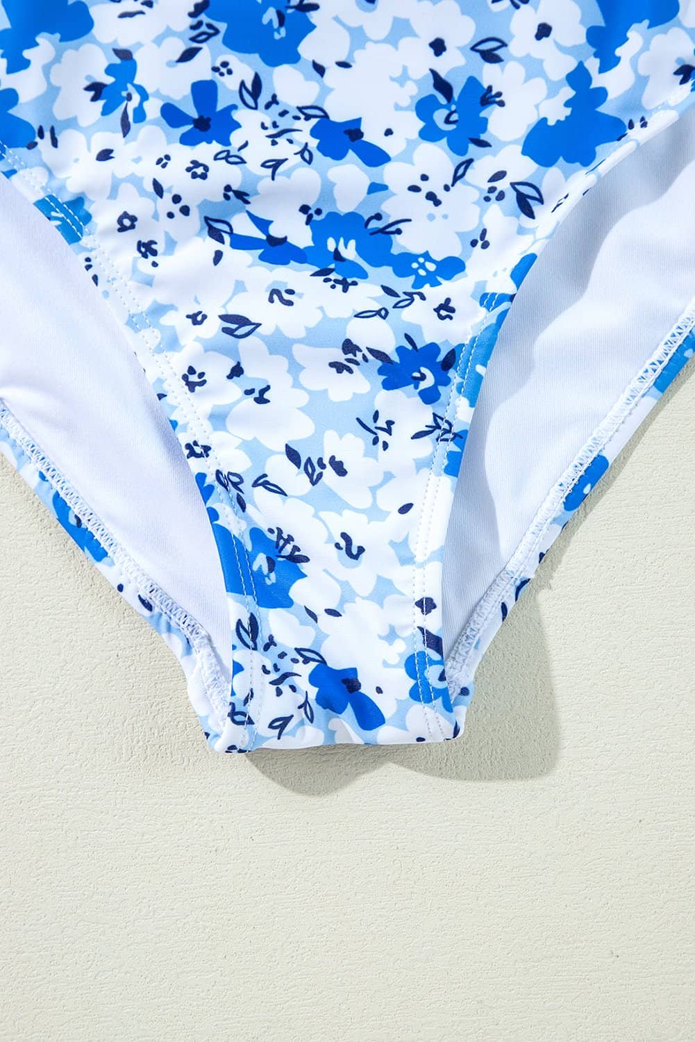 Blue Floral Ruffled Strap Lace-Up Hollow Out One Piece Swimsuit