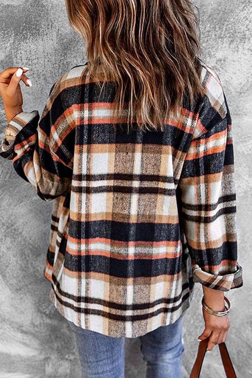 Blue Geometric Plaid Print Pocketed Shirt
