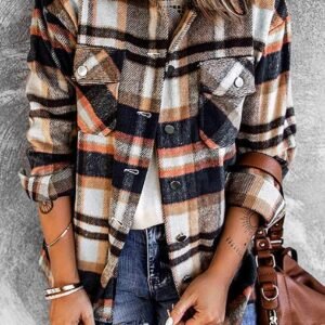 Blue Geometric Plaid Print Pocketed Shirt
