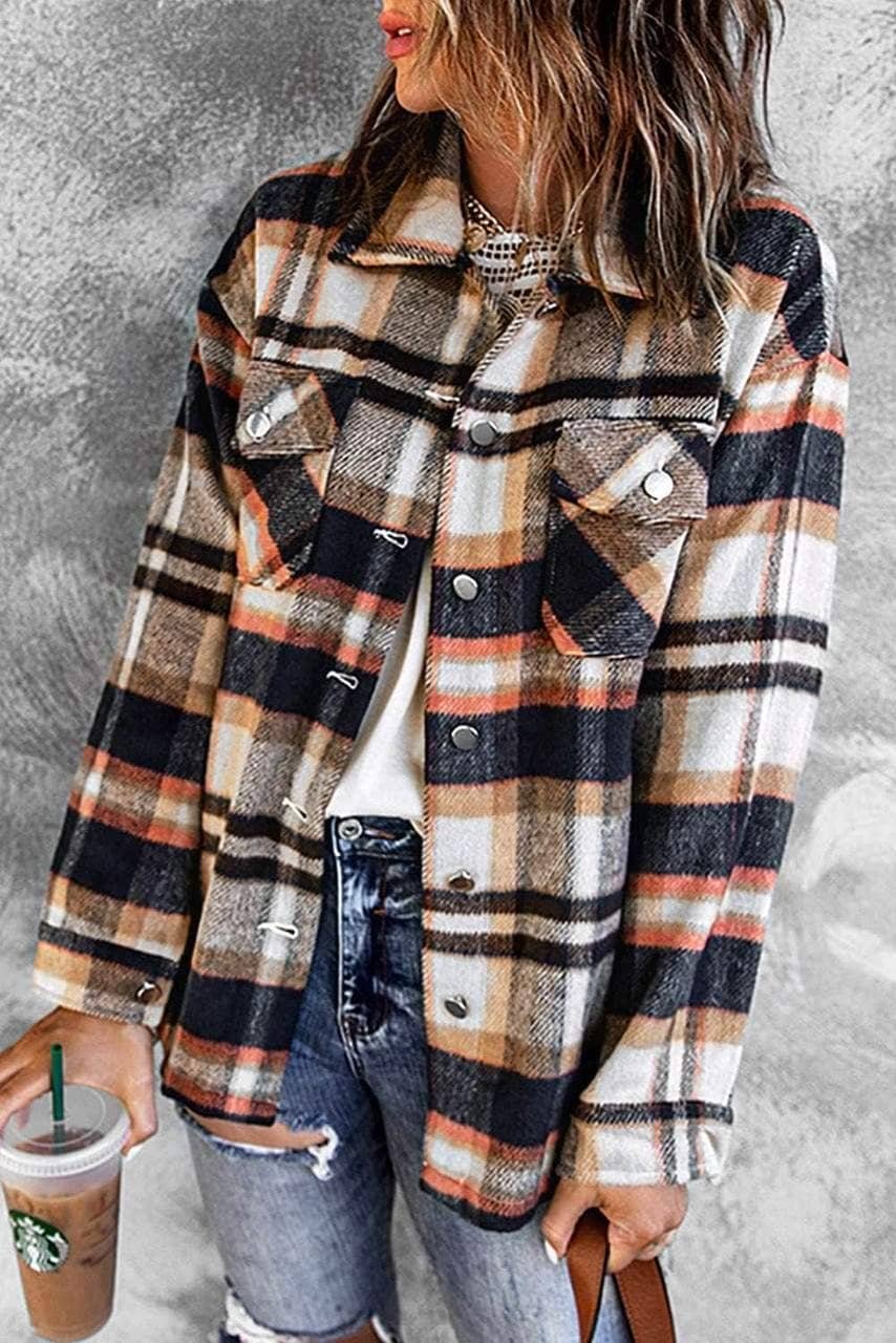 Blue Geometric Plaid Print Pocketed Shirt