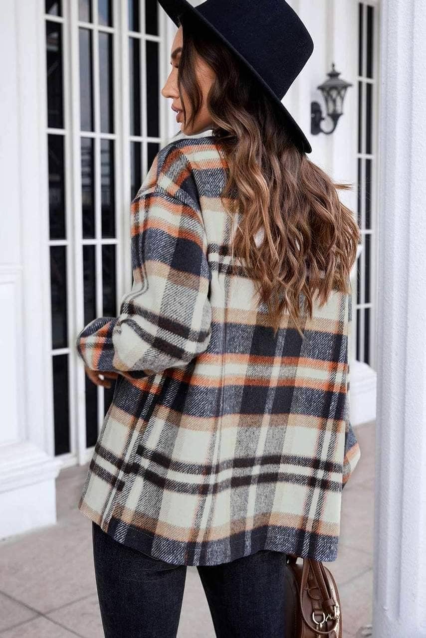 Blue Geometric Plaid Print Pocketed Shirt