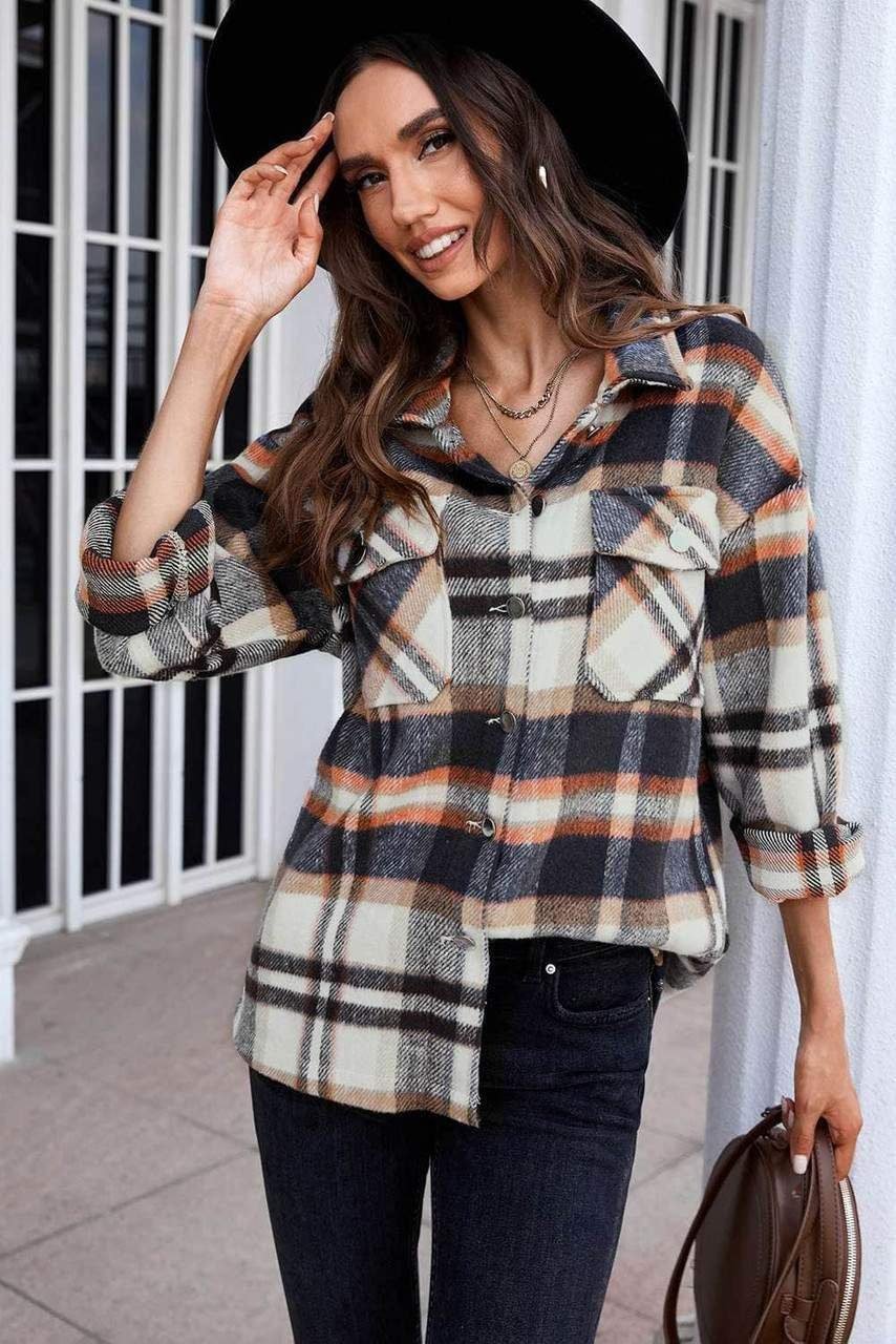 Blue Geometric Plaid Print Pocketed Shirt