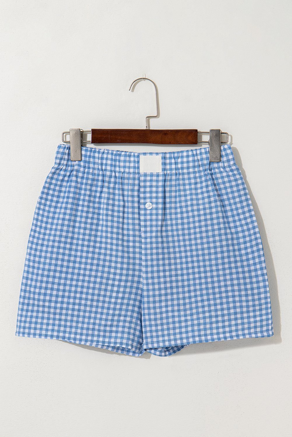 Blue Red Plaid Gingham Printed High Waist Shorts