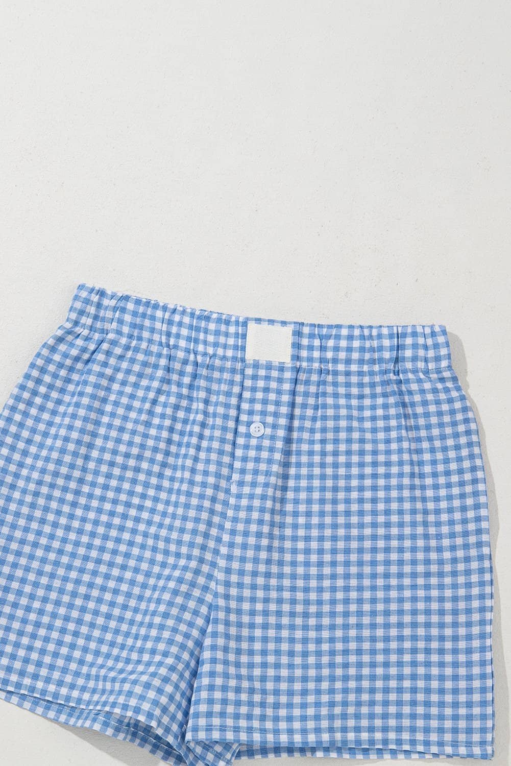 Blue Red Plaid Gingham Printed High Waist Shorts