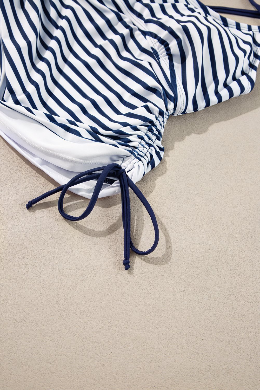 Blue Stripe Drawstring Tummy Control Mix-And-Match 2Pcs Tankini Swimsuit