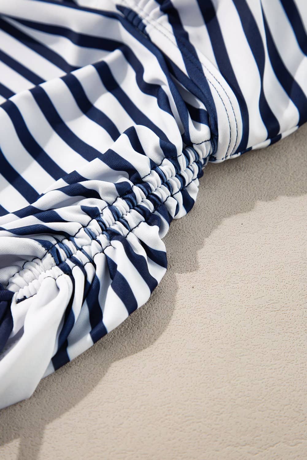 Blue Stripe Drawstring Tummy Control Mix-And-Match 2Pcs Tankini Swimsuit