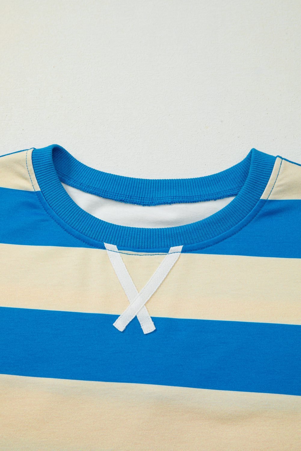 Blue Stripe Floral Color Block Drop Shoulder Plus Size Pullover Top