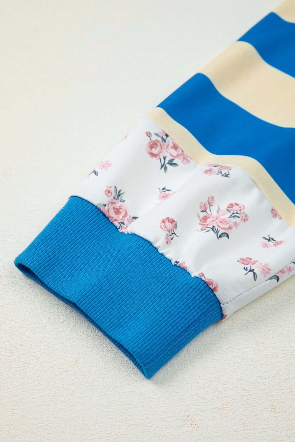 Blue Stripe Floral Color Block Drop Shoulder Plus Size Pullover Top