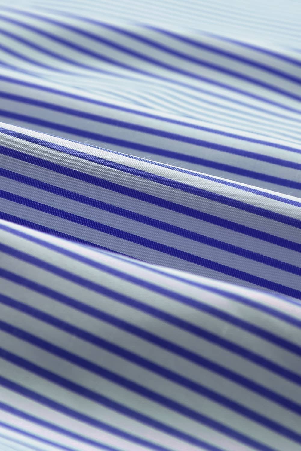 Blue Stripe Smocked Cuffed Striped Boyfriend Shirt With Pocket
