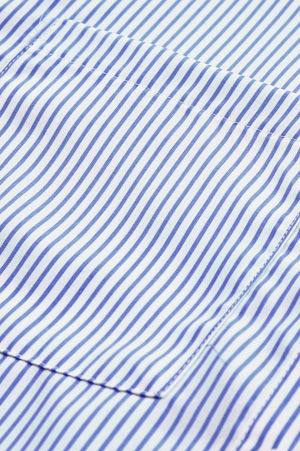 Blue Stripe Smocked Cuffed Striped Boyfriend Shirt With Pocket