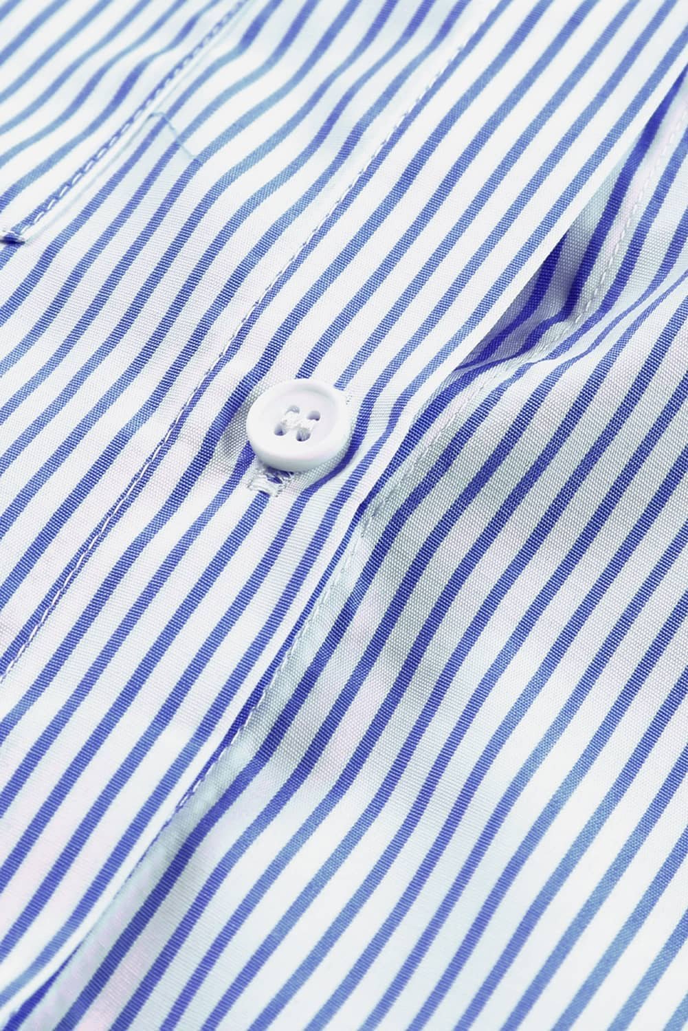 Blue Stripe Smocked Cuffed Striped Boyfriend Shirt With Pocket