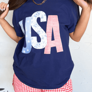 Blue Usa Graphic July 4Th Crew Neck T Shirt