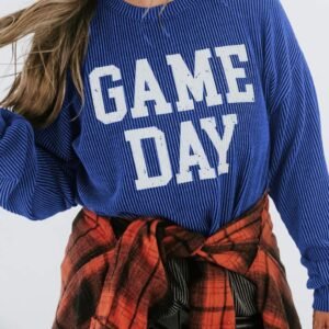 Bluing Corded Game Day Graphic Long Sleeve Crewneck Top