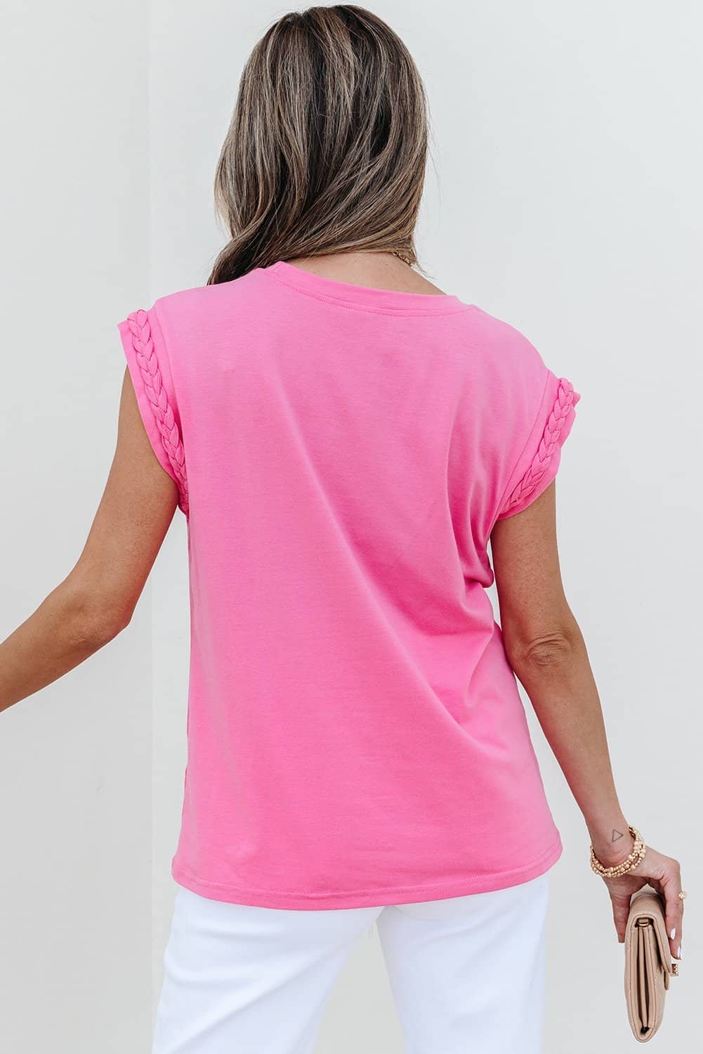 Bonbon Braided Cap Sleeve Crew Neck T Shirt