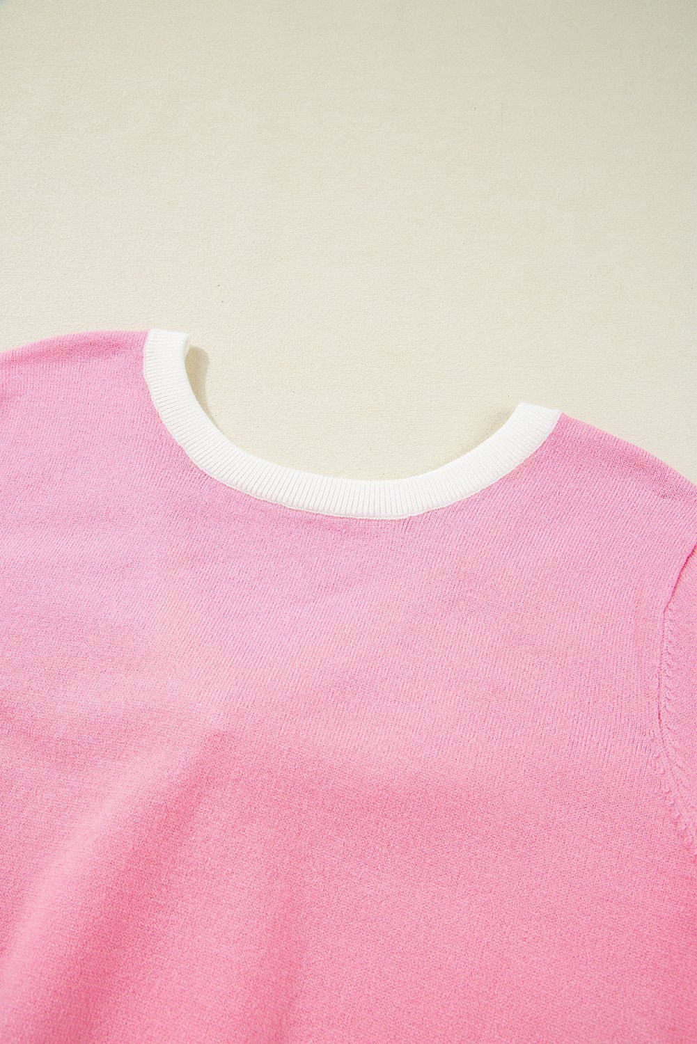 Bonbon Colorblock Bow V-Shape Cut Back Short Sleeve Sweater