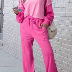 Bonbon Contrast Patchwork Pullover And Drawstring Joggers Set