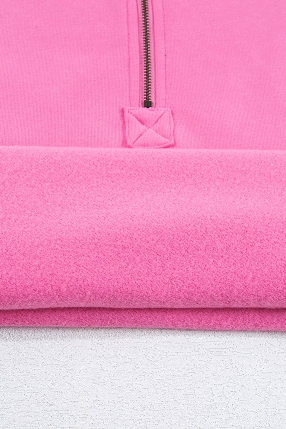 Bonbon Fleece Lined Half Zipper Kangaroo Pockets Loose Hoodie