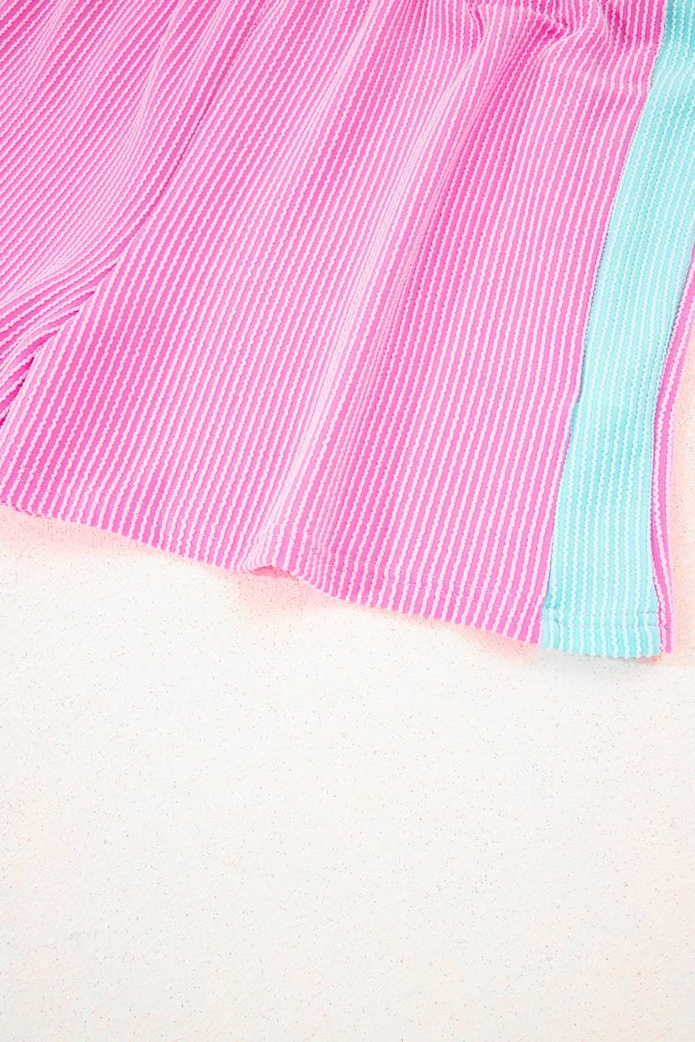 Bonbon Plus Size Color Block Corded Knit Tee And Shorts Set