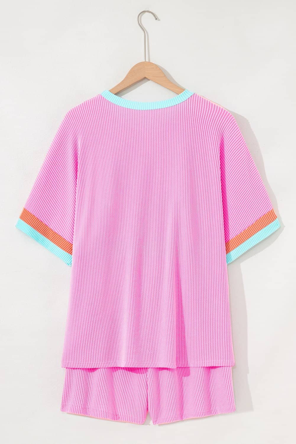Bonbon Plus Size Color Block Corded Knit Tee And Shorts Set