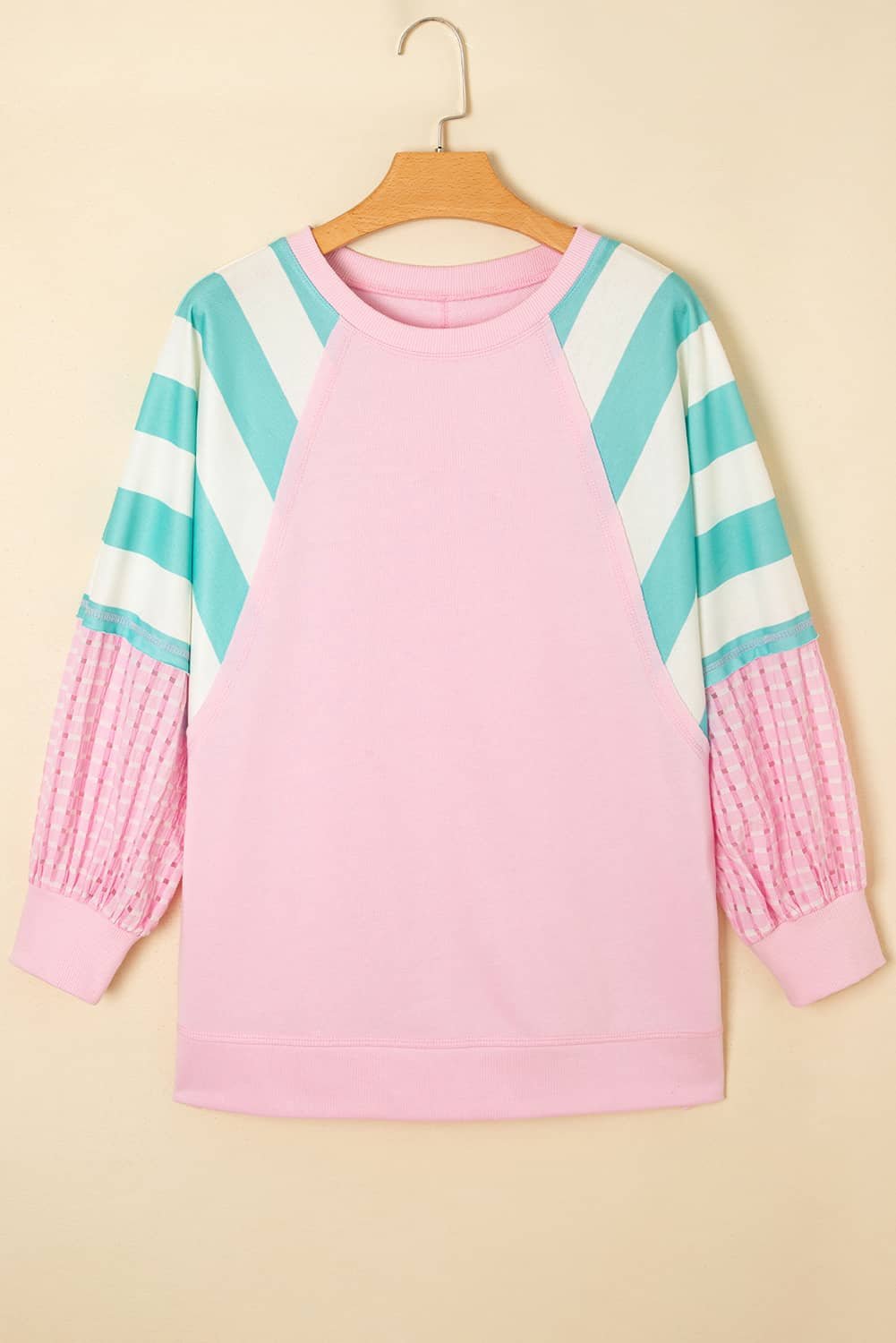 Bonbon Striped Colorblock Patchwork Raglan Pullover Top With Slits