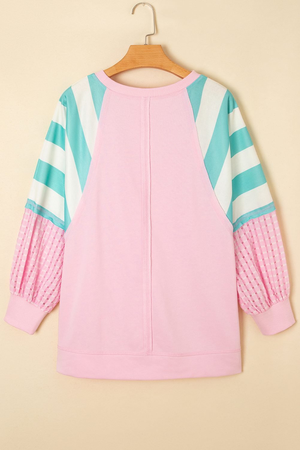 Bonbon Striped Colorblock Patchwork Raglan Pullover Top With Slits