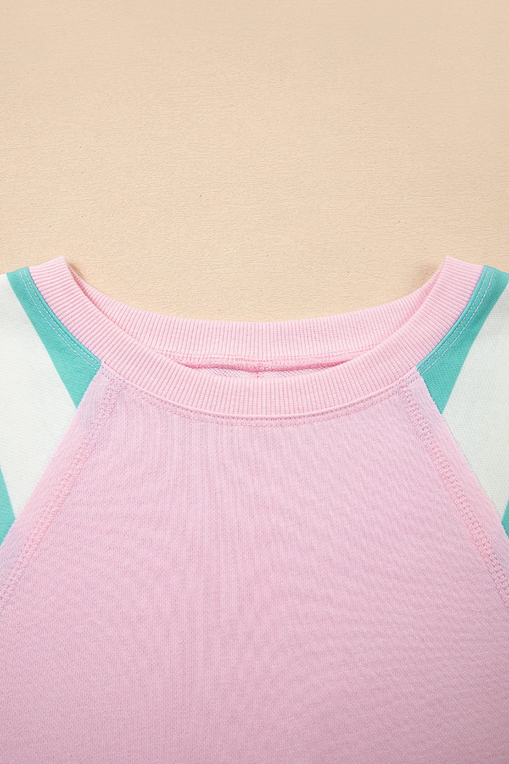 Bonbon Striped Colorblock Patchwork Raglan Pullover Top With Slits