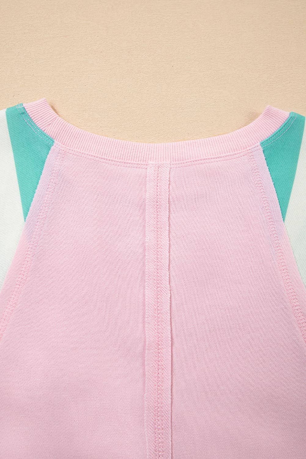 Bonbon Striped Colorblock Patchwork Raglan Pullover Top With Slits