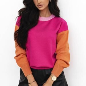 Bonbon Three Tone Contrast Round Neck Loose Sweater