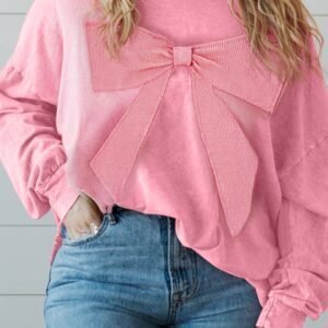 Bonbon Waffle Bowknot Patchwork Graphic Mineral Wash Plus Size Sweatshirt