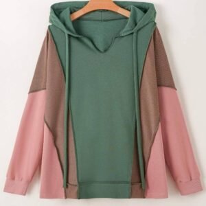 Breen Plus Size Colorblock Patchwork V Neck Hoodie