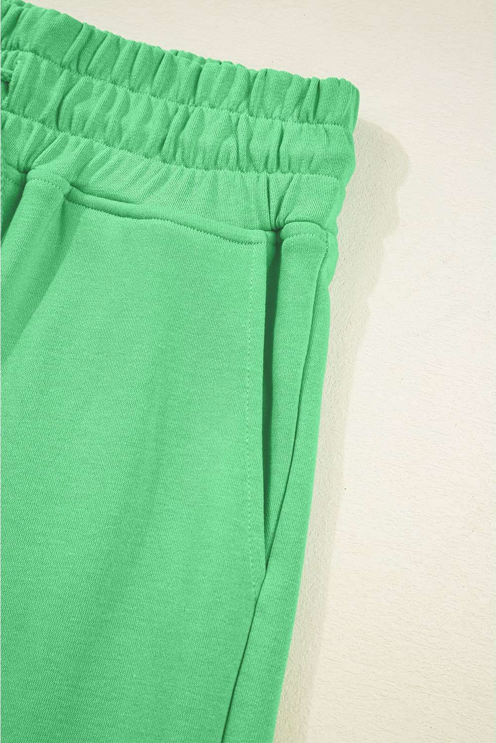 Bright Green Drop Shoulder Puff Sleeve Crop Pullover Drawstring Wide Leg Pants Set