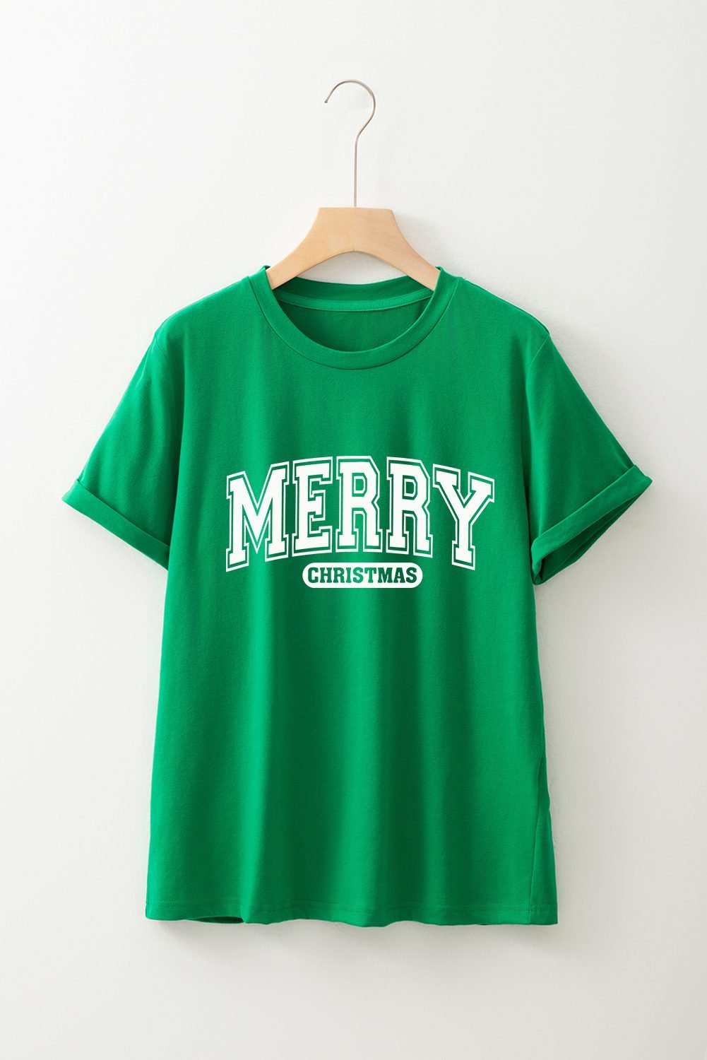 Bright Green Merry Christmas Letter Graphic Loose T Shirt