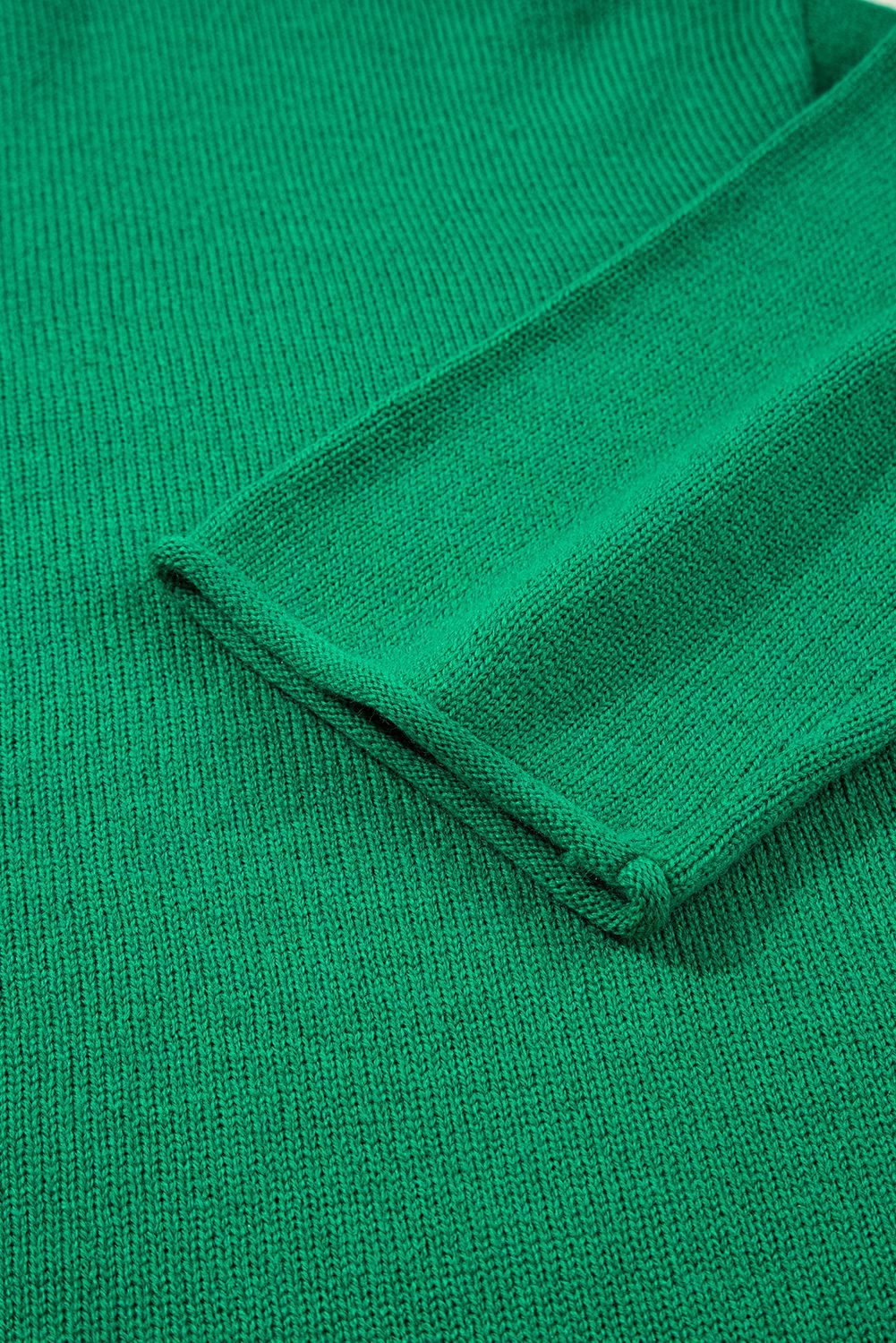 Bright Green Solid Color Knit Button Drop Shoulder Sweater Cardigan