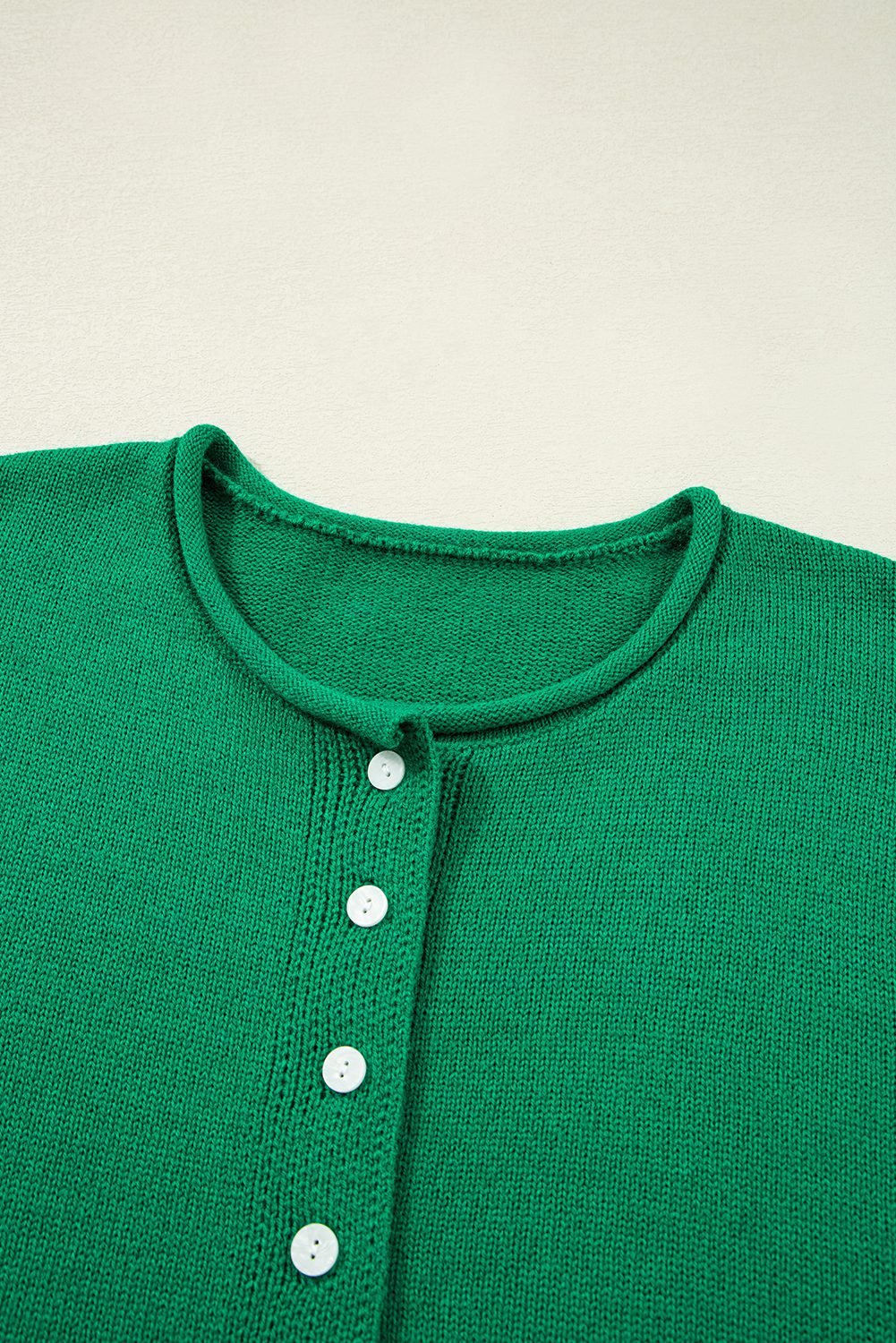 Bright Green Solid Color Knit Button Drop Shoulder Sweater Cardigan