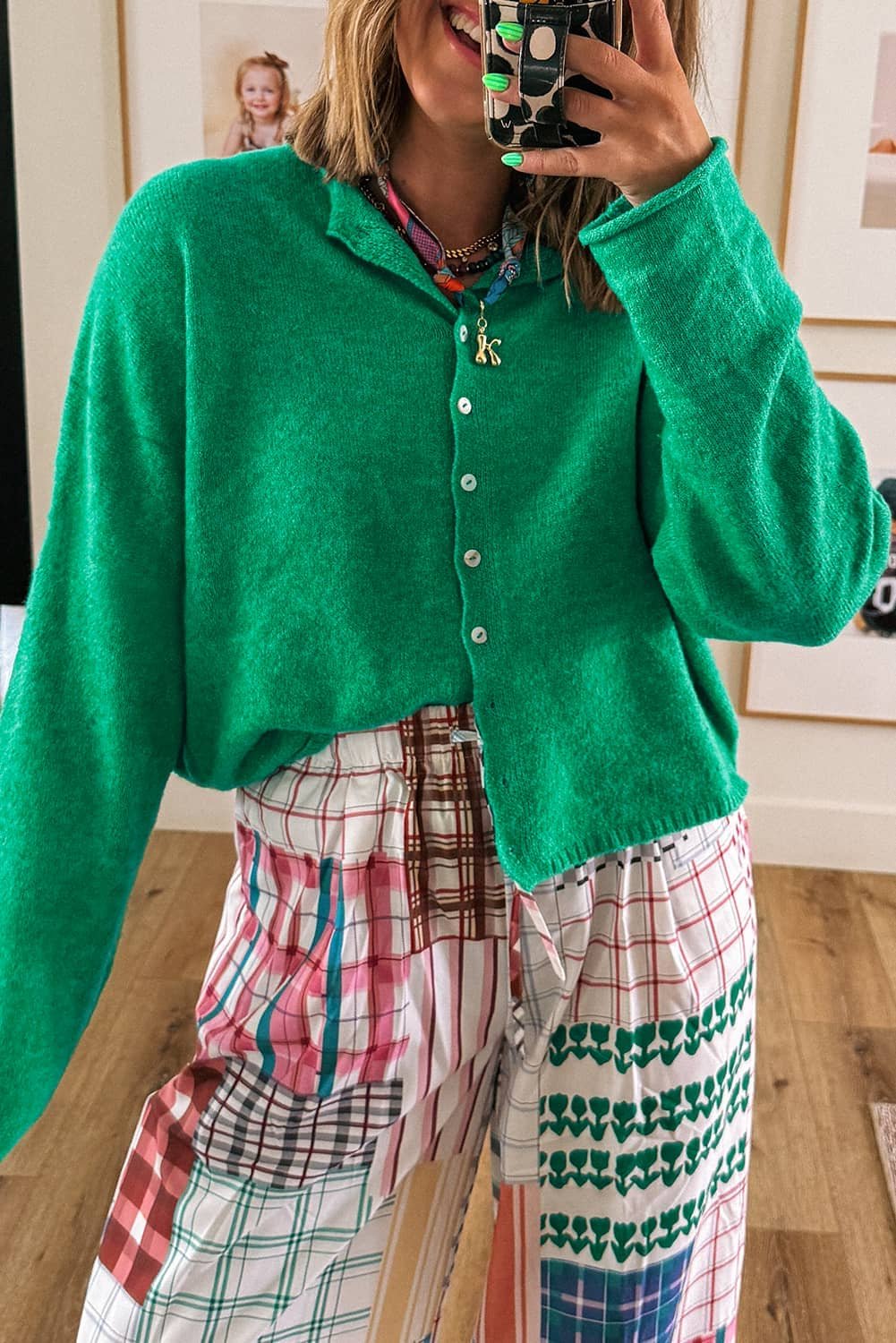 Bright Green Solid Color Knit Button Drop Shoulder Sweater Cardigan