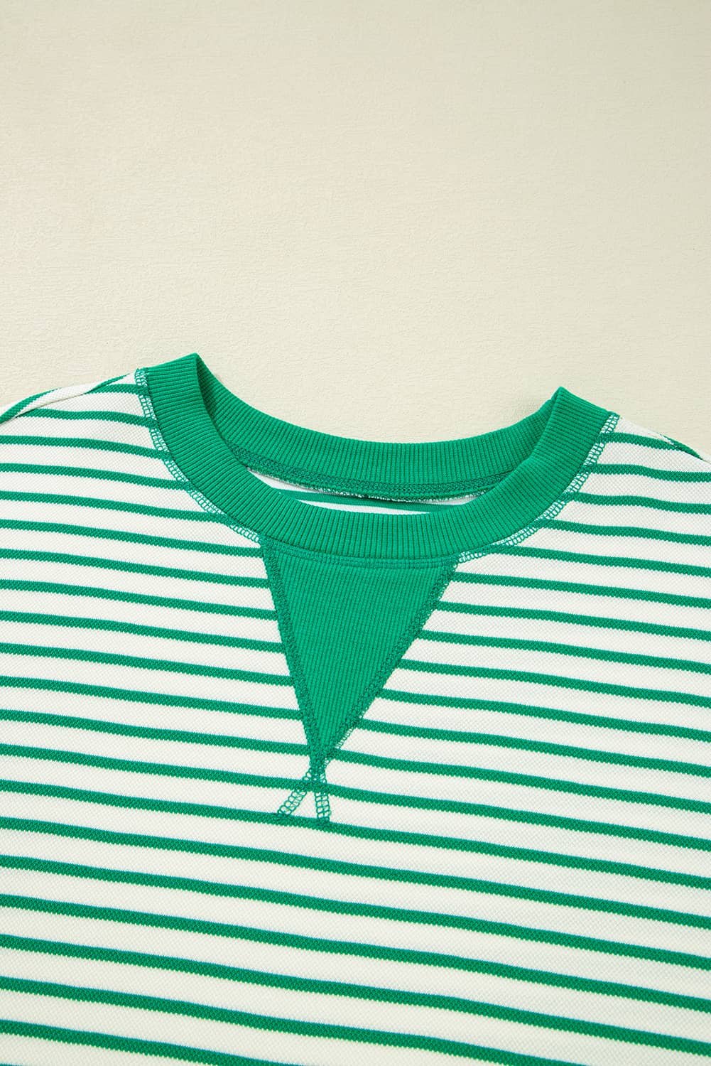 Bright Green Striped Exposed Seam Patchwork Loose Pullover Top