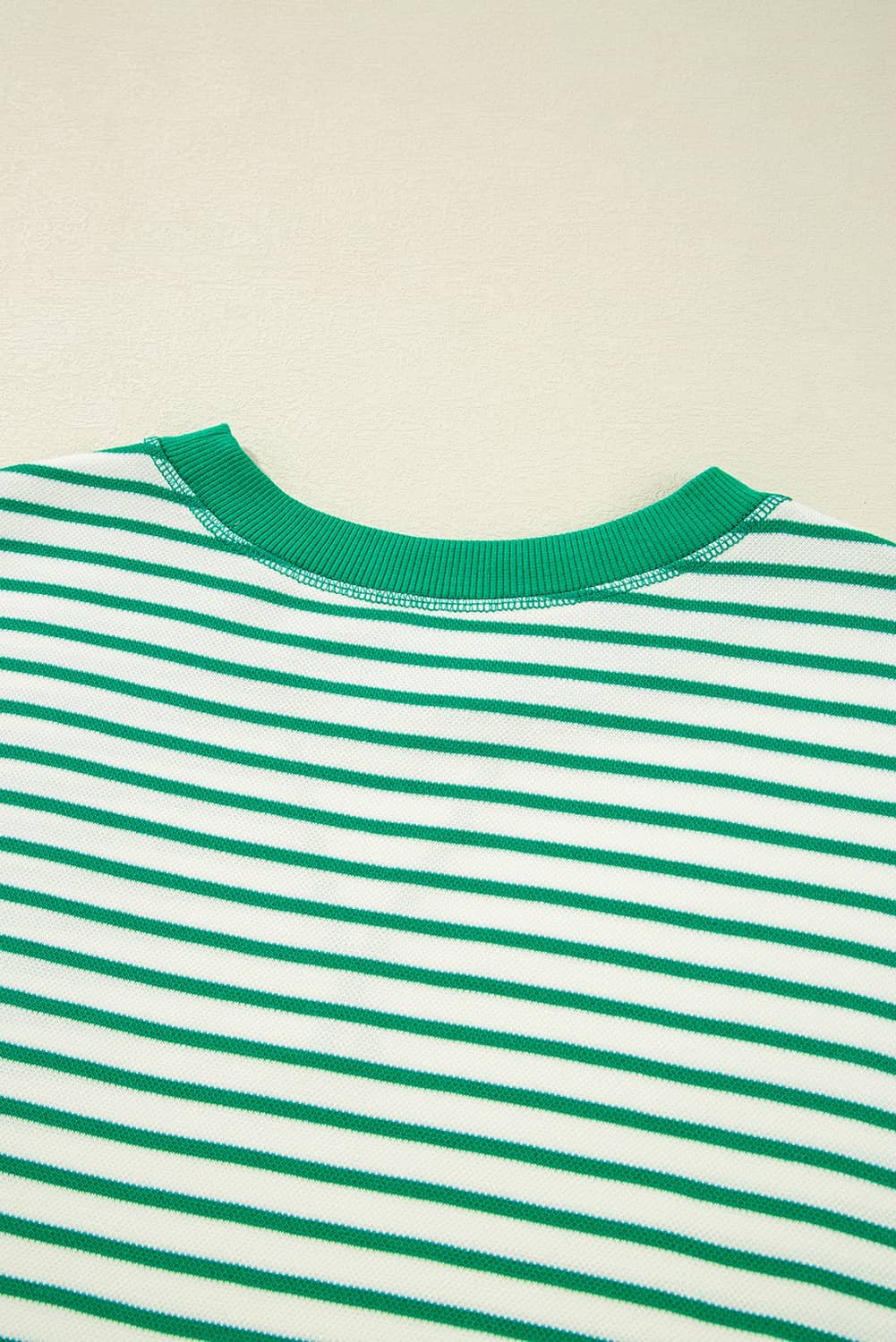 Bright Green Striped Exposed Seam Patchwork Loose Pullover Top